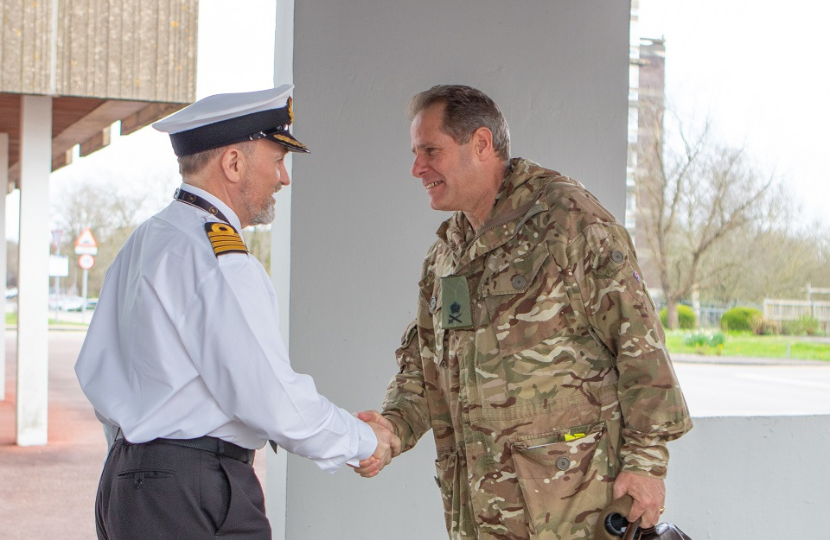 Capt Eugene Morgan RN greeting Lieutenant General Tom Copinger-Symes. MOD Crown Copyright.