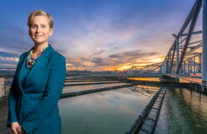 Angela Richardson with Water treatment Works Backdrop