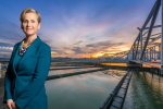 Angela Richardson with Water treatment Works Backdrop